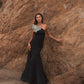 Mac Duggal Black Crepe One Shoulder Gown With Crystal Flower