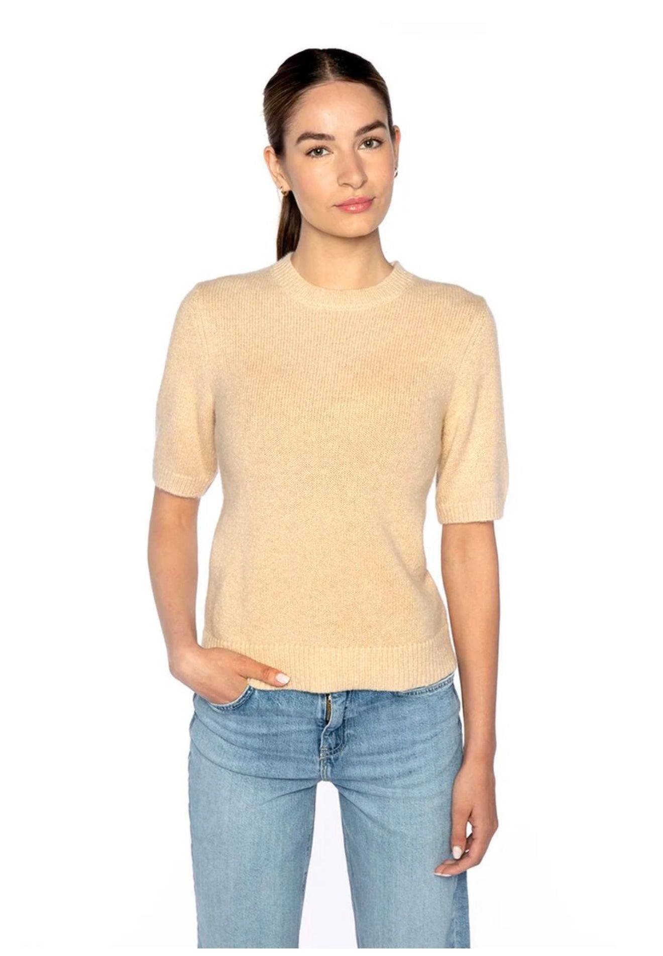 Kinross LOFTY LUREX SHORT Sleeve CREW Sweater