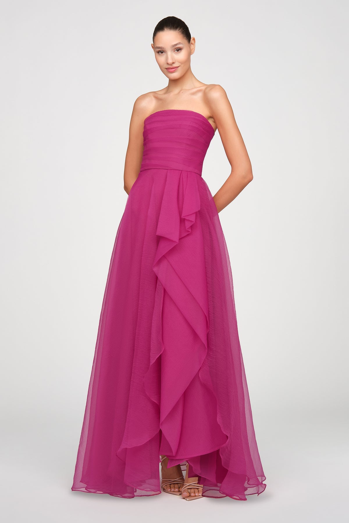 Theia Couture Teresa Strapless Draped Gown