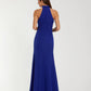 Mac Duggal Blue Sleeveless Halter Neck Gown with Rosette Detail
