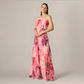 Adrianna Papell One Shoulder Peony Floral Chiffon Scarf Gown In Pink Multi
