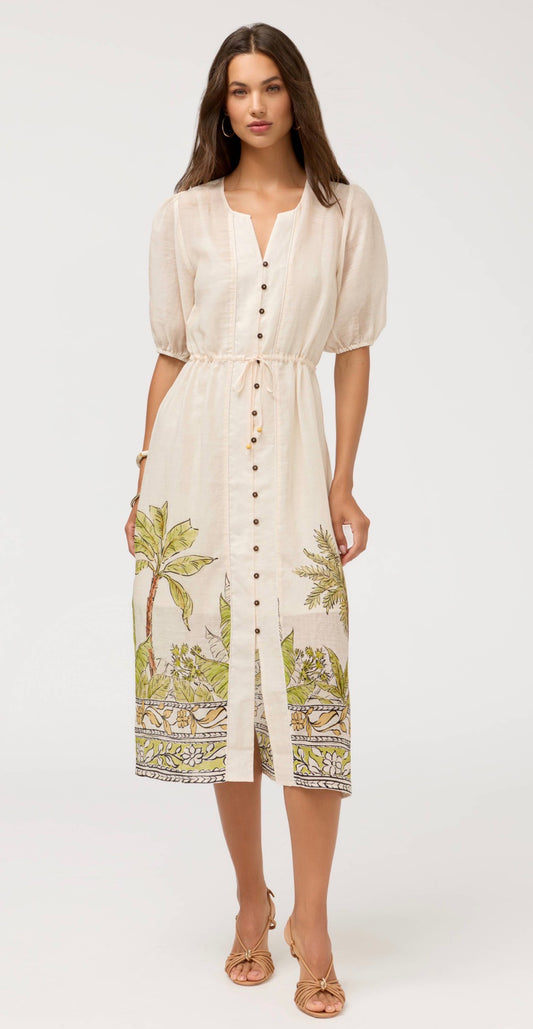 Johnny Was BUTTON FRONT DRAWSTRING DRESS