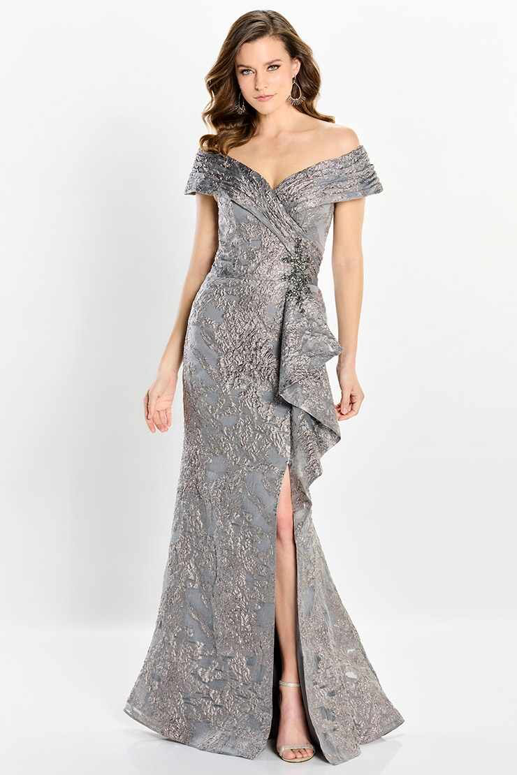 Montage off Shoulder Organza Chiffon Gown with Train