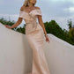 TERANI Couture Trumpet Off-Shoulder Metallic Jacquard Column Evening Dress