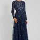 Mac Duggal Embellished High Neck Long Sleeve A Line Gown
