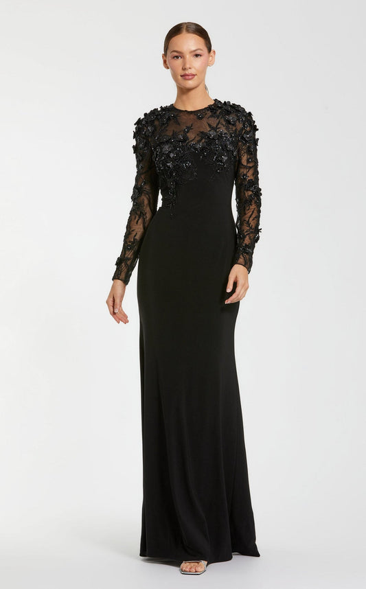 Mac Duggal  Long Sleeve Floral Embellished Column Gown