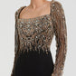 Mac Duggal Black Beaded Square Neck Long Sleeve Jersey Gown