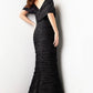 Jovani Black Off the Shoulder Sheath Crinkle Gown