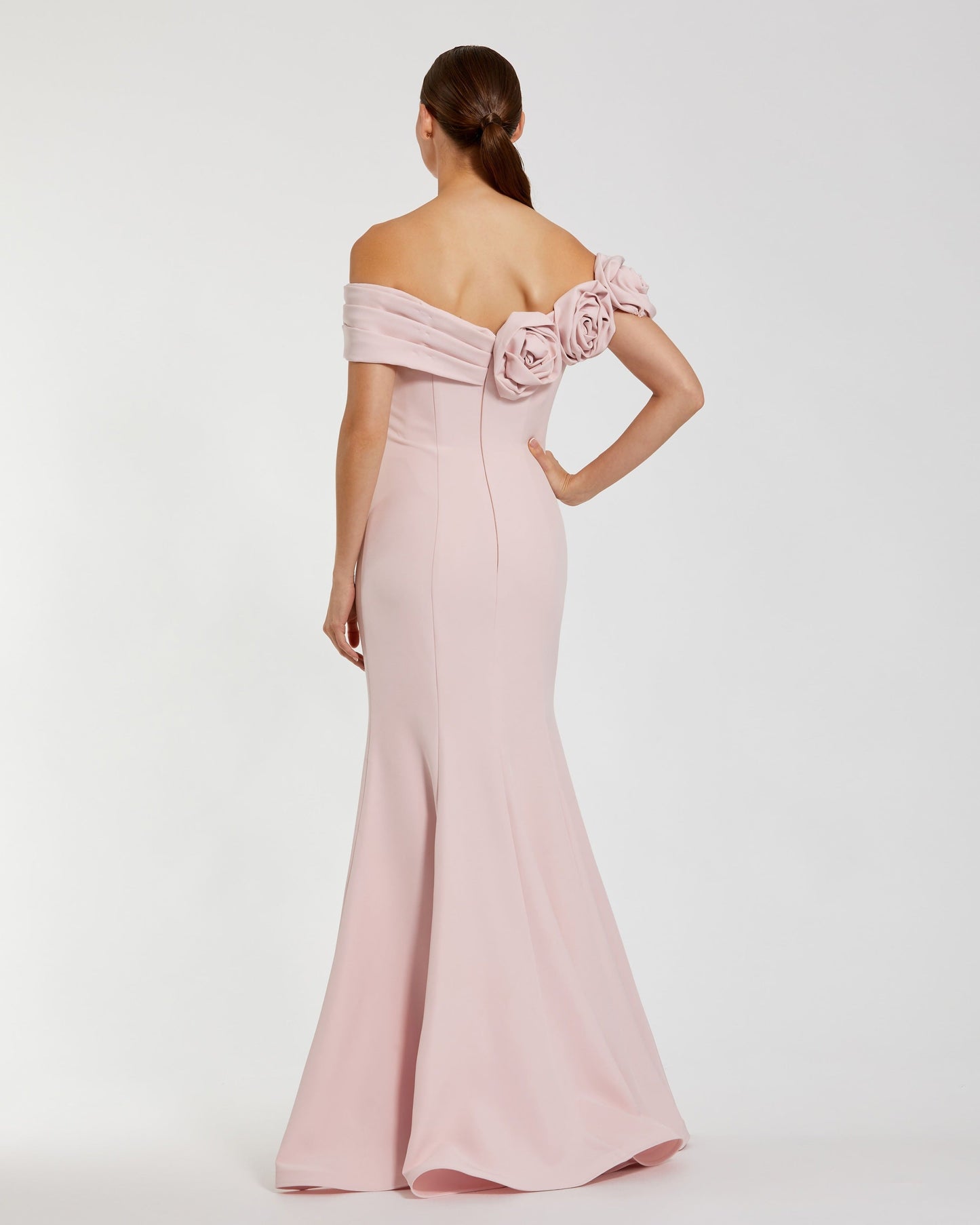 Mac Duggal Light Pink Off The Shoulder Crepe Mermaid Gown