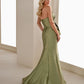Cameron Blake Ruched Strapless Mermaid Gown with Slit