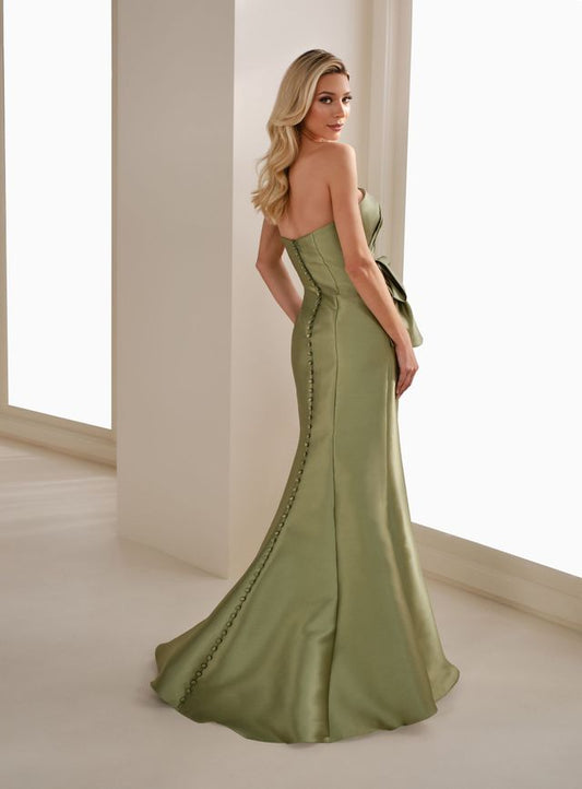 Cameron Blake Ruched Strapless Mermaid Gown with Slit