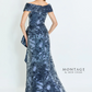 Montage off Shoulder Organza Chiffon Gown with Train