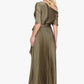 Betsy & Adam LEAH" PLEATED HAMMERED SATIN OFF THE SHOULDER BELTED DRESS