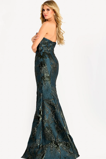 Jovani Strapless Metallic Gown With High Slit