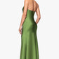 Betsy & Adam Esmerelda Satin Double Knotted Halter Neck Floor Length Dress