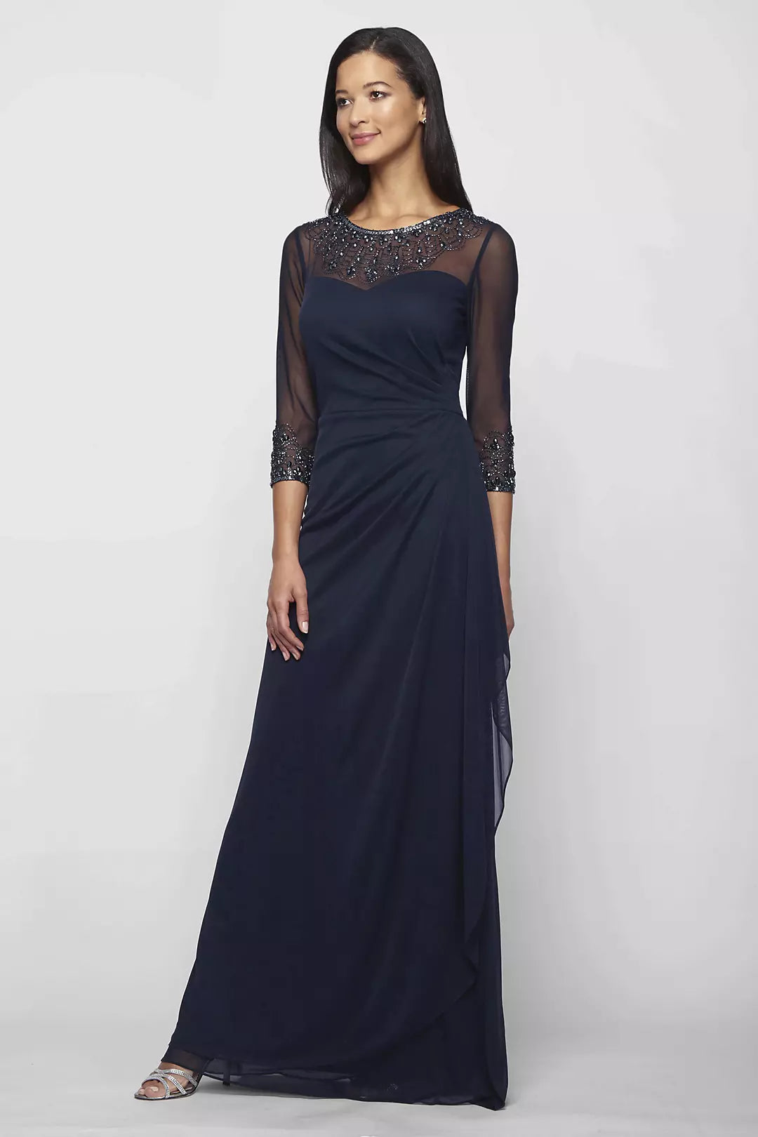 A-Line Mesh Gown with Beaded Illusion Sweetheart Neckline