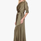 Betsy & Adam LEAH" PLEATED HAMMERED SATIN OFF THE SHOULDER BELTED DRESS