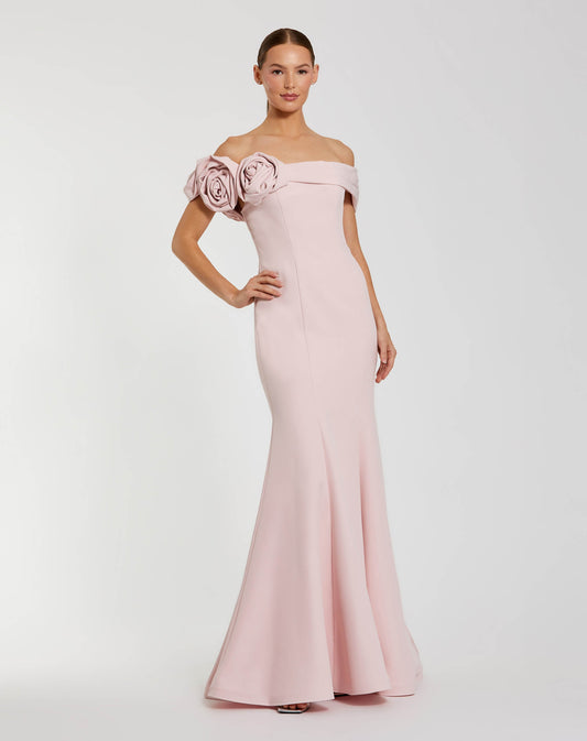 Mac Duggal Light Pink Off The Shoulder Crepe Mermaid Gown