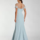 Mac Duggal Blue Crepe Mermaid Gown With Beaded Illusion Neck