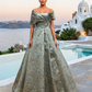 Terani Couture Off-Shoulder Jacquard A-Line Ballgown With Shawl Sleeves