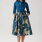 Teri Jon Taffeta Shirt Dress With Metallic Jacquard Skirt