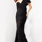 Jovani Black Off the Shoulder Sheath Crinkle Gown