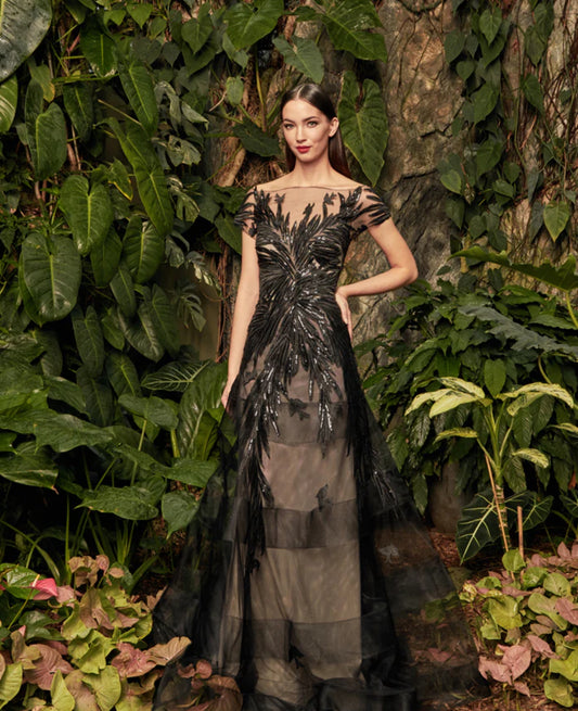 Alexander by Daymor Couture Cap Sleeve Sequin Ornate Embroidered Gown