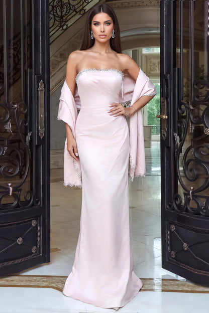Strapless Crystal Trim Column Gown 53374