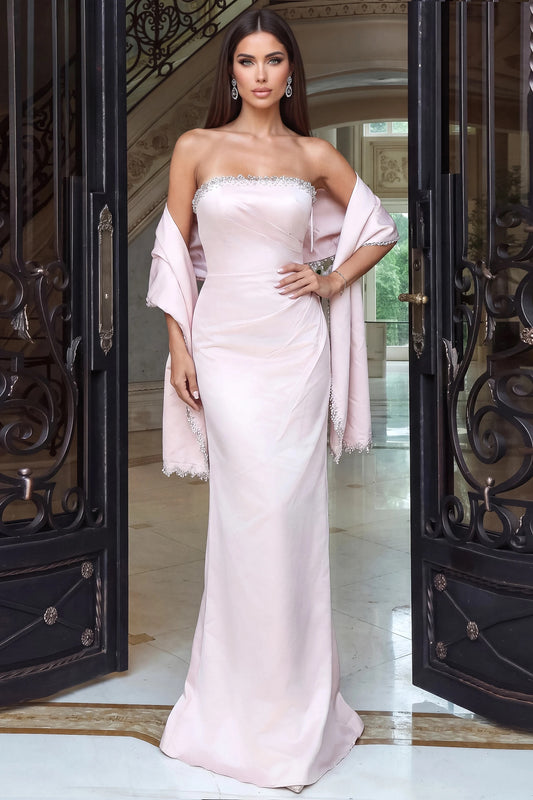 Strapless Crystal Trim Column Gown 53374