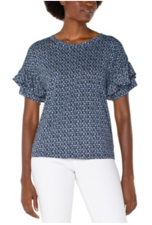 1/2 slv drop shoulder cn knit top w ruffle