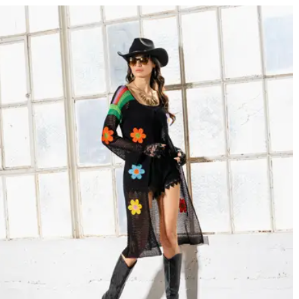 Adore Multi Crochet Floral Cardi Duster