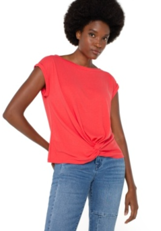 short slv boat neck knot front knit top