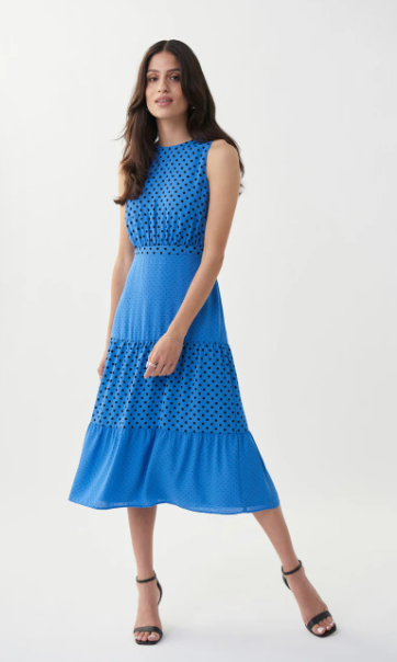 Joseph Ribkoff Aegean Sea with Black Polka Dots Dress