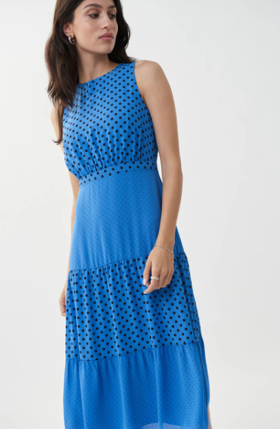 Joseph Ribkoff Aegean Sea with Black Polka Dots Dress