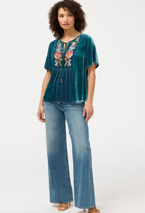 Johnny Was Dragonfly Velet Yoke Blouse