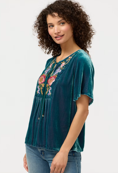 Johnny Was Dragonfly Velet Yoke Blouse