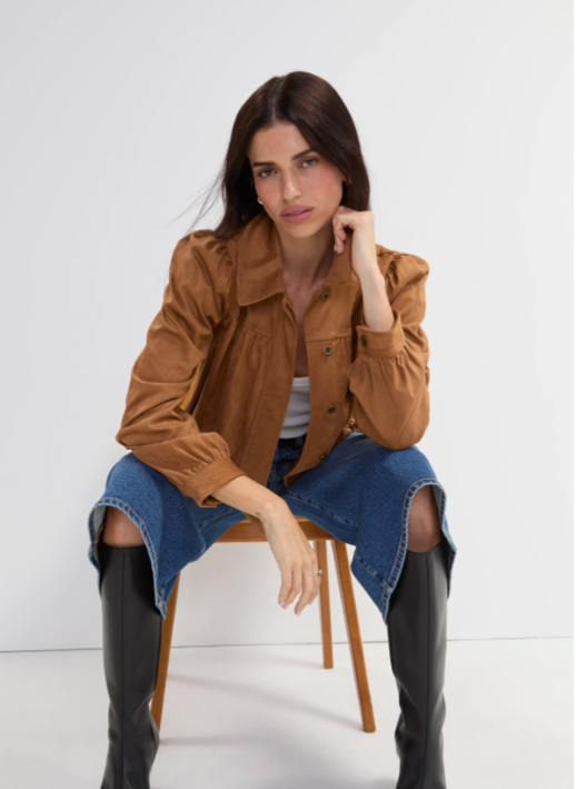 Puff Sleeve Jacket W/ Laser Cut Hem