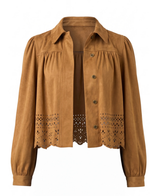 Puff Sleeve Jacket W/ Laser Cut Hem
