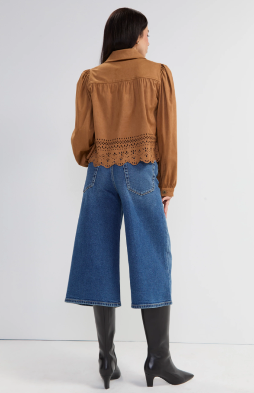 Puff Sleeve Jacket W/ Laser Cut Hem