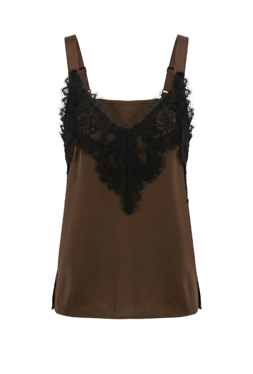 Sleeveless Woven Top W/ Lace