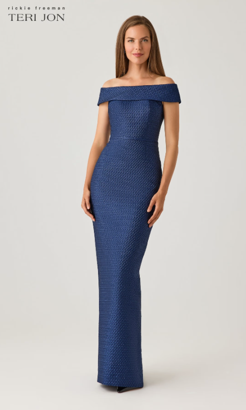 Basket Weave Jacquard Off The Shoulder Gown