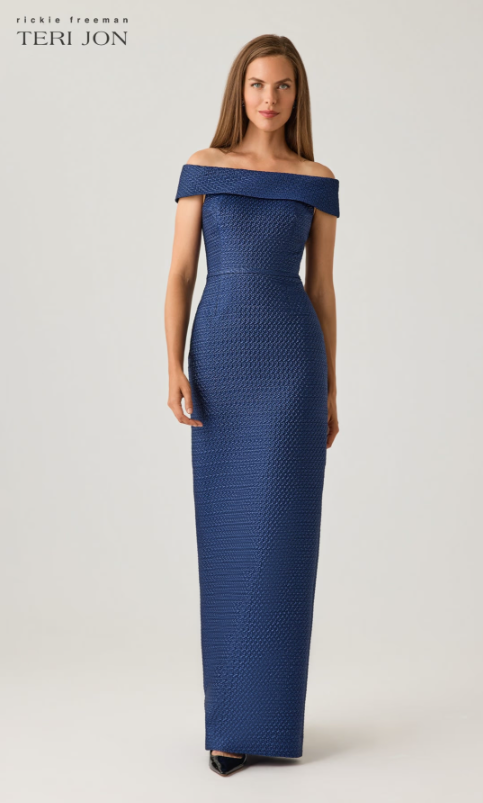 Basket Weave Jacquard Off The Shoulder Gown