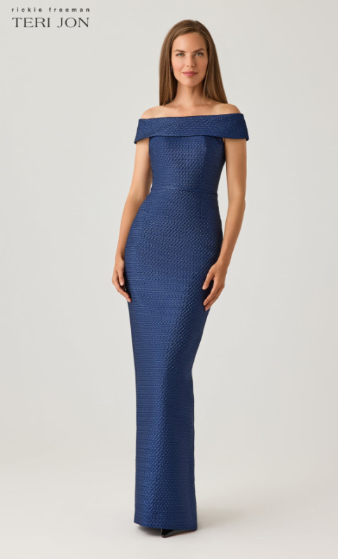 Basket Weave Jacquard Off The Shoulder Gown