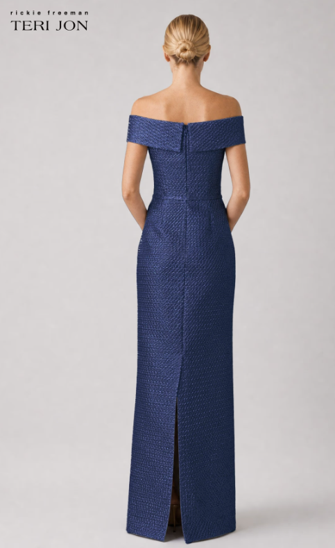 Basket Weave Jacquard Off The Shoulder Gown