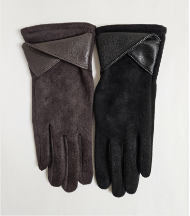 E Touch Vegan Suede Glove with Crossover Vegan Leather Cuff
