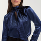 Long Sleeve Woven Blouse W/ Back Necktie