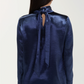 Long Sleeve Woven Blouse W/ Back Necktie
