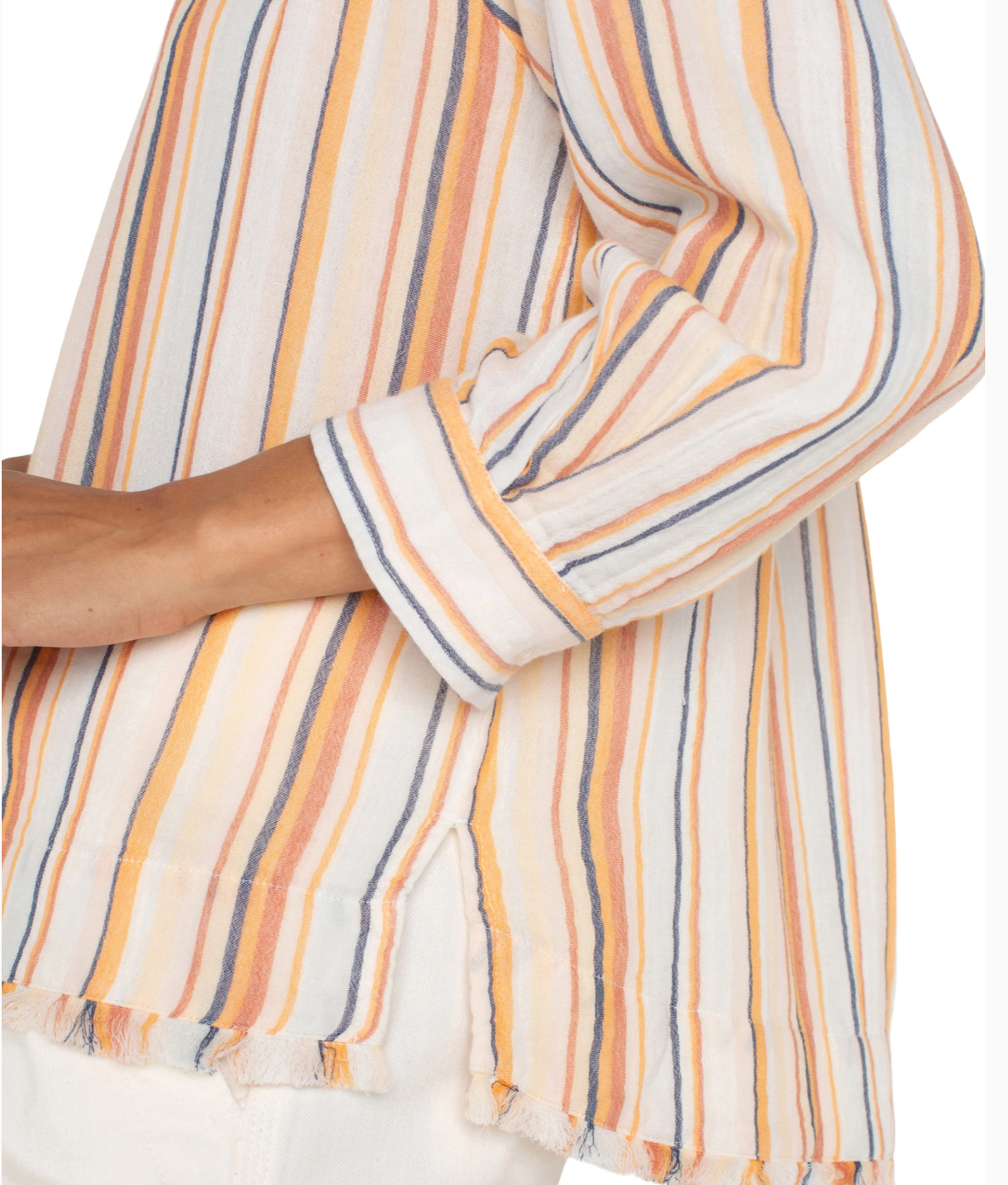 Liverpool 3/4 Sleeve Raglan Top with Fray Hem