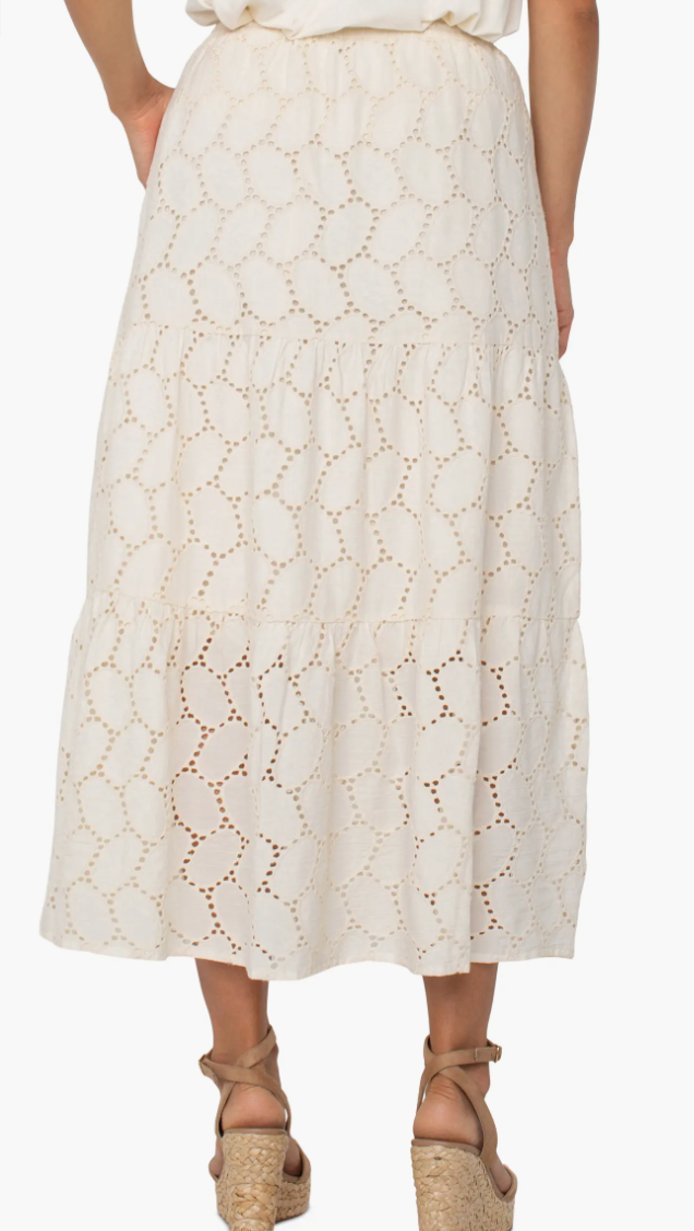 Liverpool Tiered Cotton Eyelet Woven Maxi Skirt