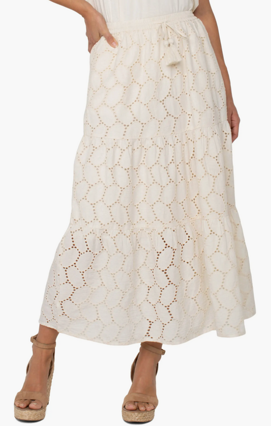 Liverpool Tiered Cotton Eyelet Woven Maxi Skirt